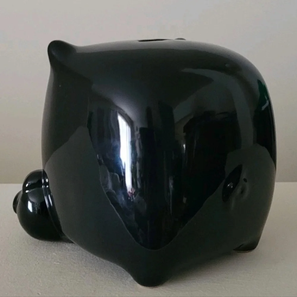 Y2K Piggy Coin Bank Black Pig Mom 3 Baby Pigs Square Whimsical Farmhouse pop art